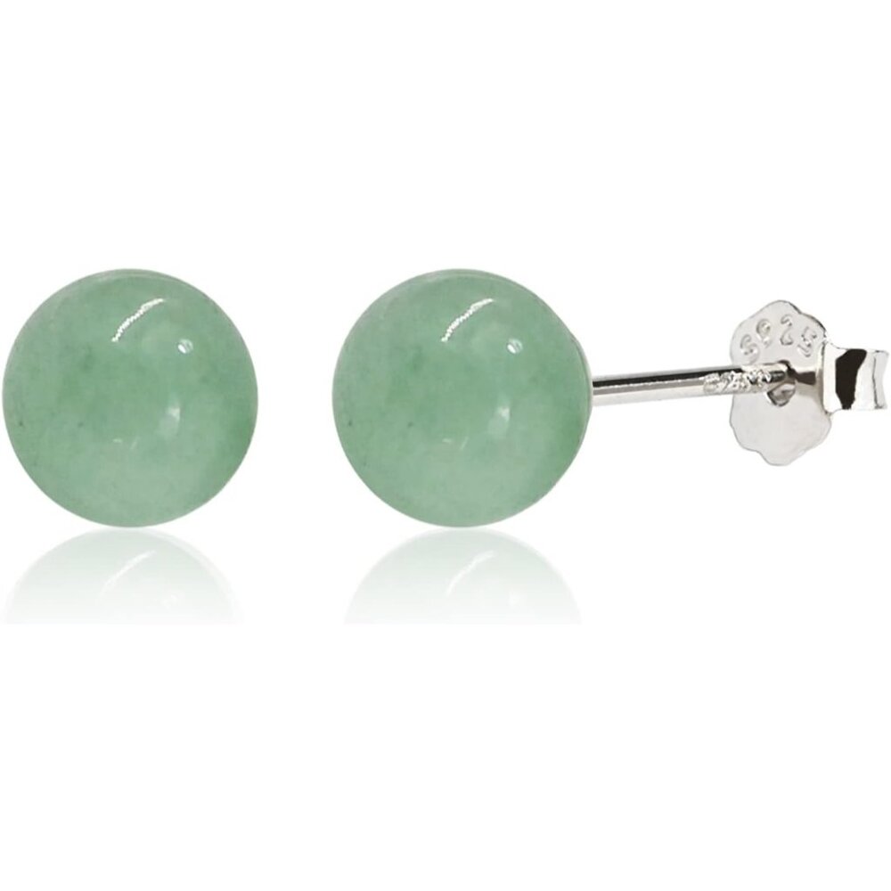Jade Earrings Studs, Green Jade Earrings for Women, 925 Sterling Silver Stud Ear